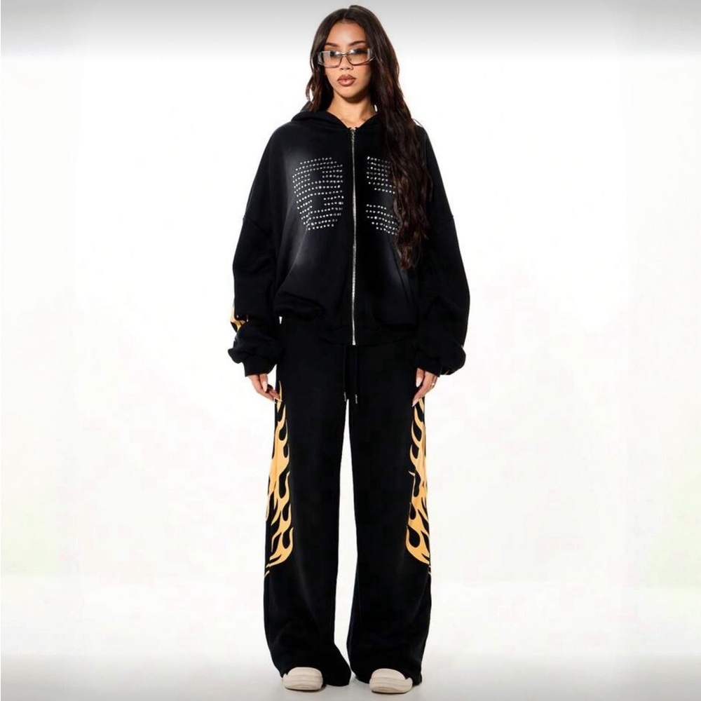 Black and Yellow  Women's Oversized sweat set